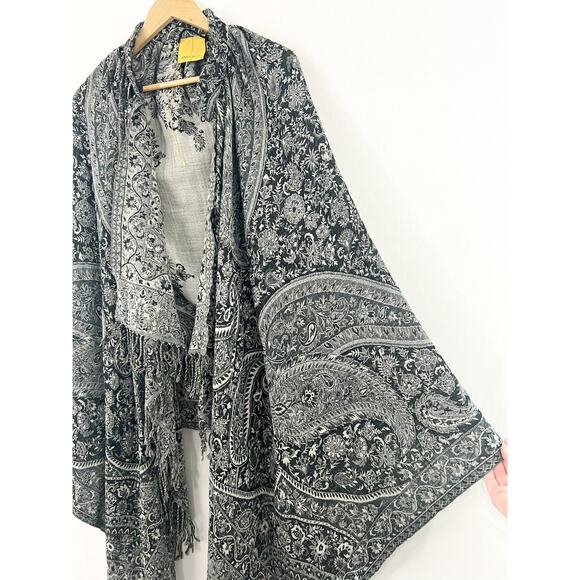 Anna Irion Wool Cashmere Capelet Woven Jacquard Shawl Floral Knit Cardigan Shawl - Picture 8 of 8